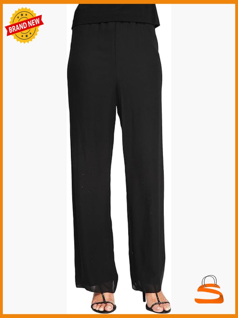 Silky Chiffon Wide Leg Dress Pants With Tulip Hem, High Rise Pull-On